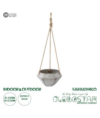 GloboStar® Artificial Garden SARAKINIKO 20490 Κρεμαστό Πήλινο Κεραμικό Κασπώ Γλάστρα - Flower Pot Γκρι Φ10cm x Υ36cm